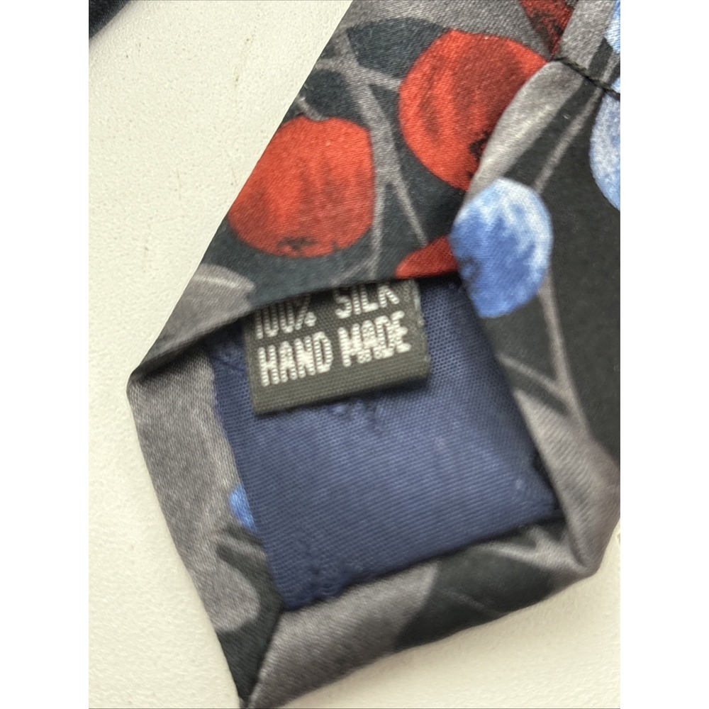 Desantis Collection Hand Made 100% Silk Tie Floral And Berries Print 56" Total L - Picture 5 of 11